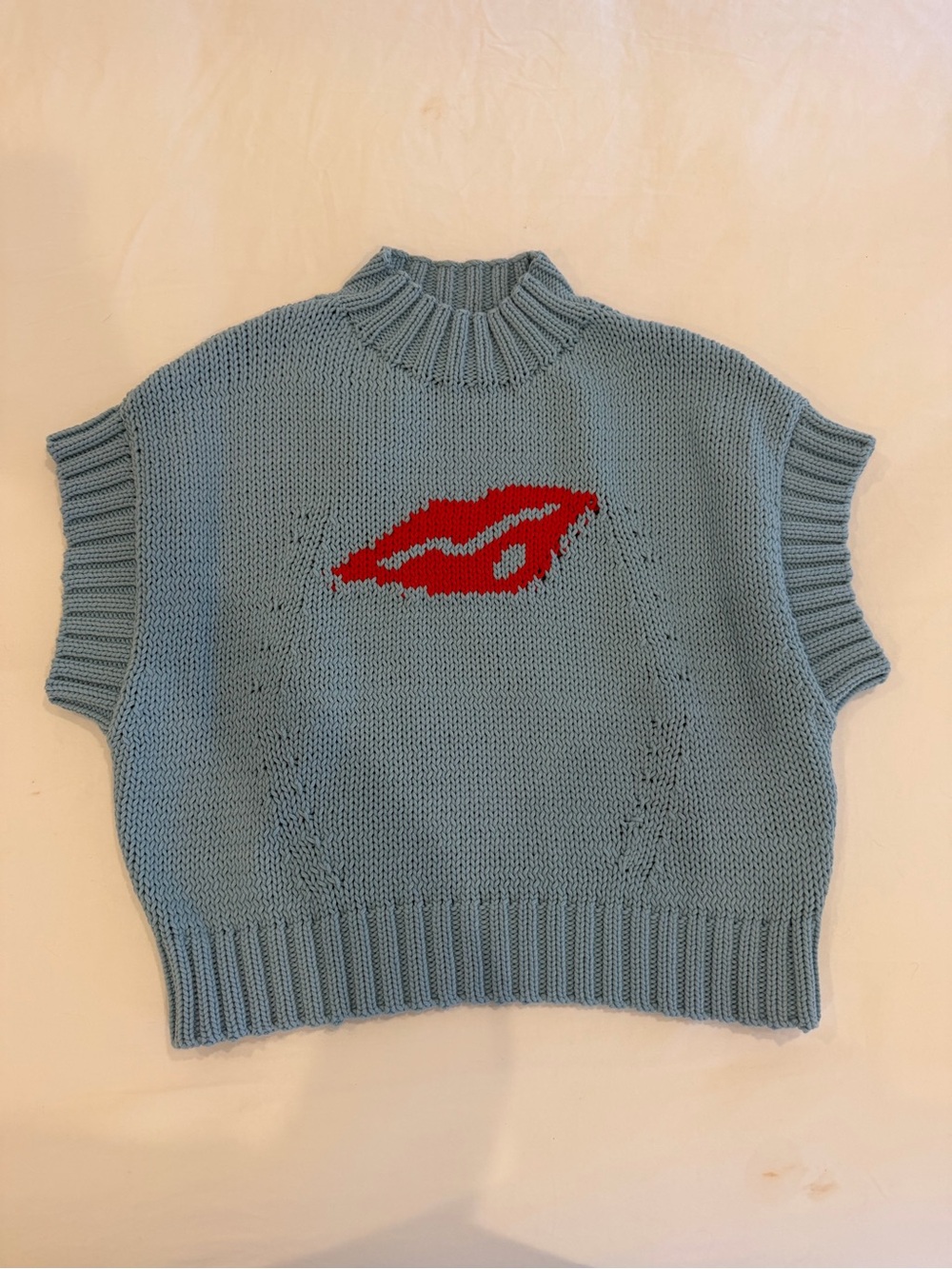 Maeve Blue Graphic Knit Mock Neck Sweater Vest Size M